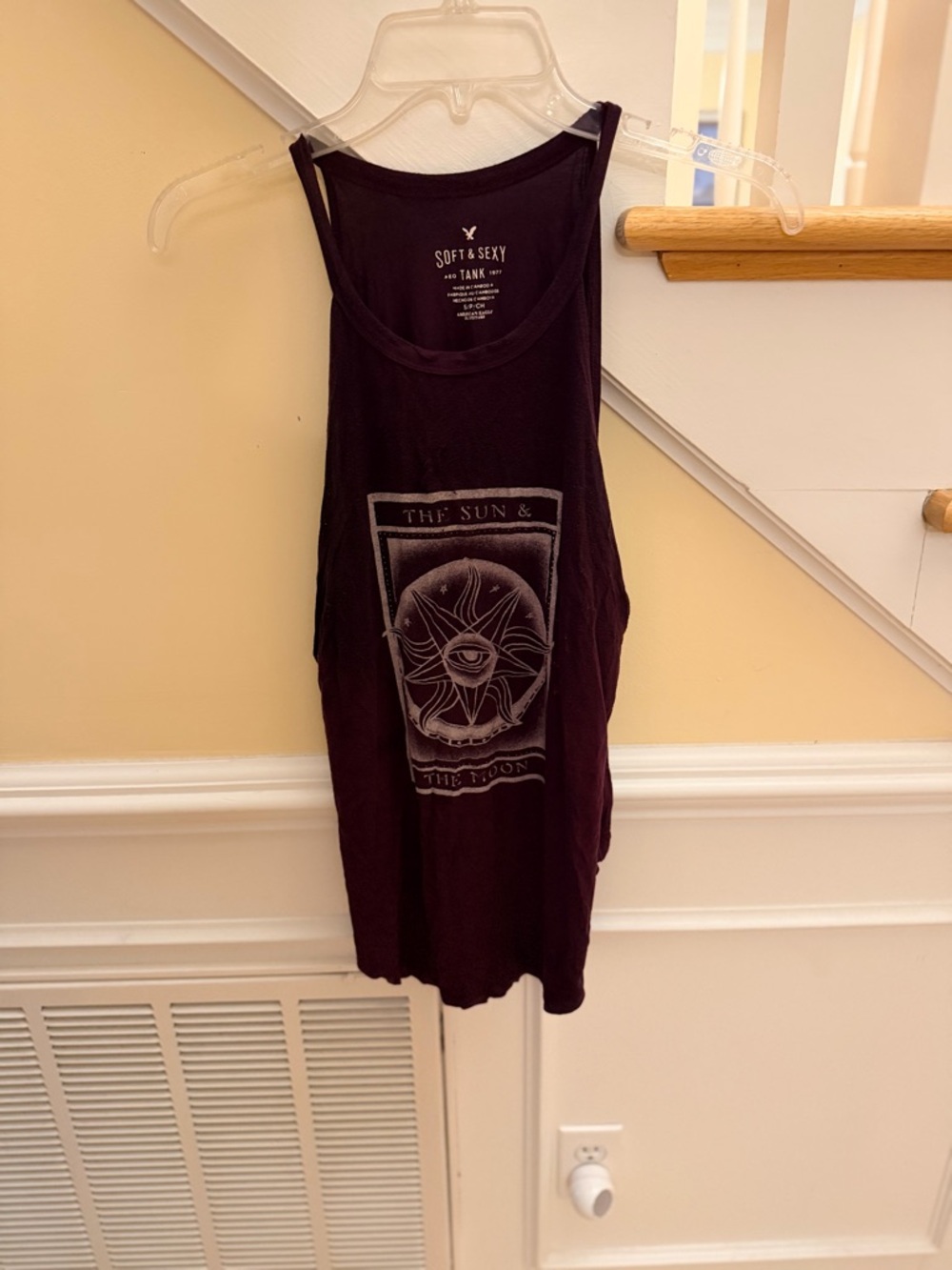 Ladies Size Small Soft & Sexy Black Graphic Tank Top with Sun & Moon Design GUC